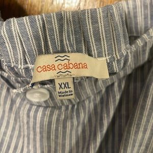 Blue and white, striped capri